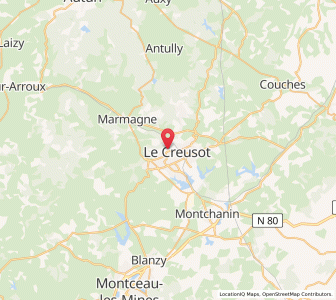 Map of Le Creusot, Bourgogne-Franche-Comté