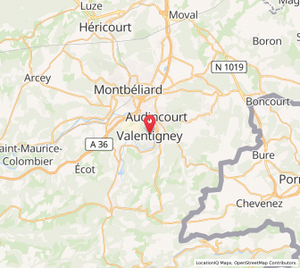 Map of Valentigney, Bourgogne-Franche-Comté