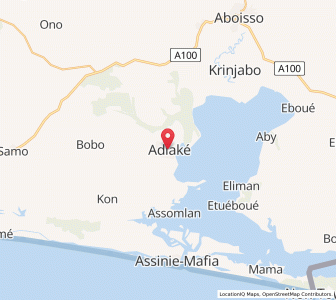 Map of Adiaké, Comoé