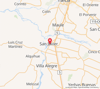 Map of San Javier, Maule Region