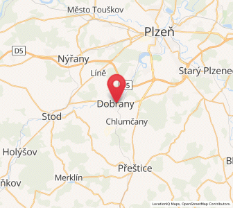 Map of Dobřany, Plzeň Region