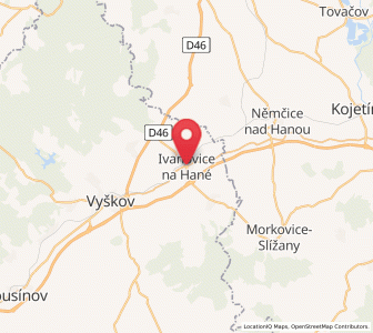 Map of Ivanovice na Hané, South Moravian