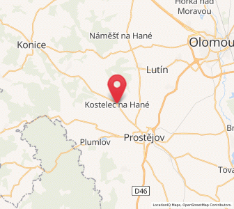 Map of Kostelec na Hané, Olomoucký