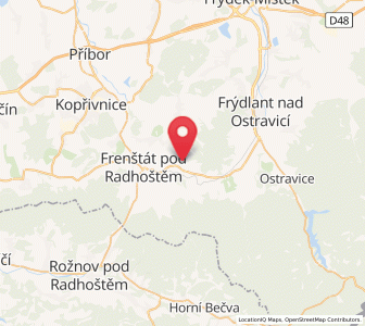 Map of Kunčice pod Ondřejníkem, Moravskoslezský