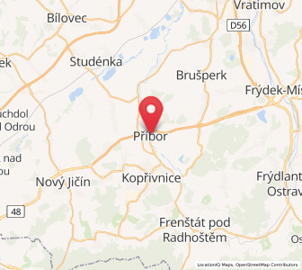 Map of Příbor, Moravskoslezský