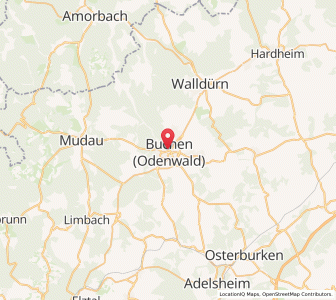 Map of Buchen in Odenwald, Baden-Wurttemberg