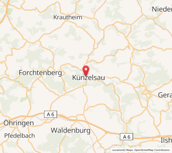 Map of Künzelsau, Baden-Wurttemberg