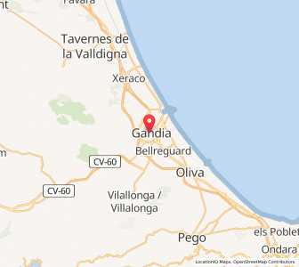 Map of Gandie, Valencia