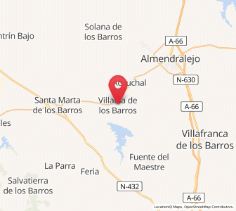 Map of Villalba de los Barros, Extremadura