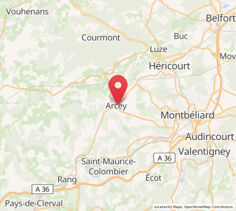 Map of Arcey, Bourgogne-Franche-Comté