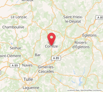 Map of Corrèze, Nouvelle-Aquitaine