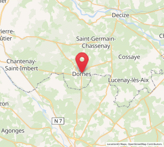 Map of Dornes, Bourgogne-Franche-Comté