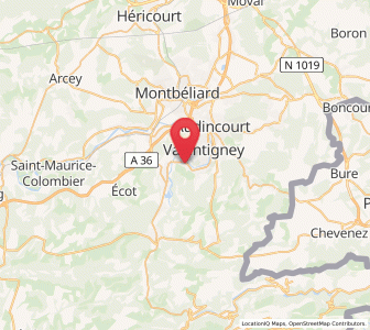 Map of Mandeure, Bourgogne-Franche-Comté