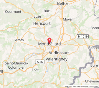 Map of Montbéliard, Bourgogne-Franche-Comté