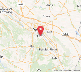 Map of Uzos, Nouvelle-Aquitaine