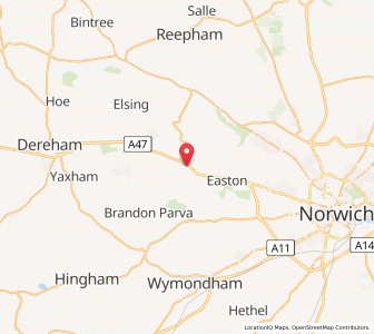 Map of Honingham, EnglandEngland