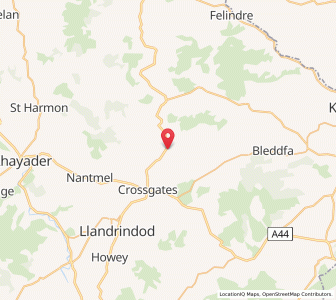 Map of Llanddewi Ystradenny, WalesWales