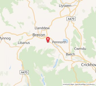 Map of Llanfrynach, WalesWales