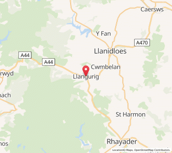 Map of Llangurig, WalesWales