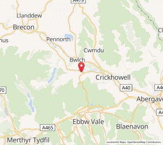 Map of Llangynidr, WalesWales