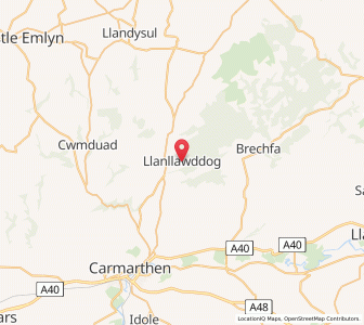 Map of Llanllawddog, WalesWales