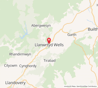 Map of Llanwrtyd Wells, WalesWales