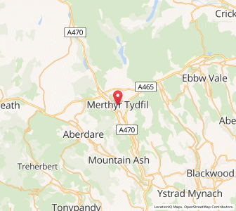 Map of Merthyr Tydfil, WalesWales