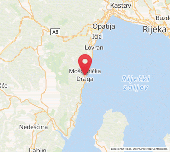 Map of Mošćenička Draga, County of Primorje-Gorski Kotar