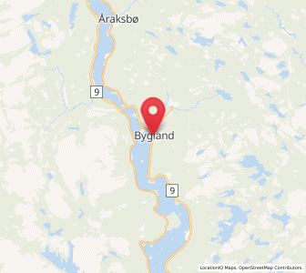 Map of Bygland, Agder