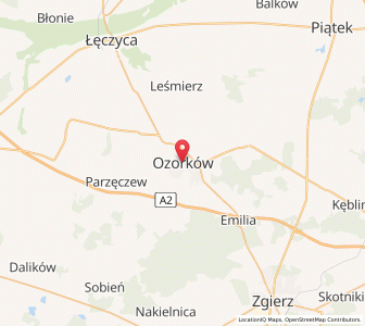 Map of Ozorków, Łódź Voivodeship