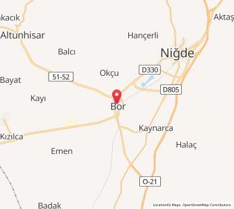 Map of Bor, Niğde Province