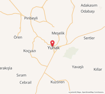 Map of Yunak, Konya