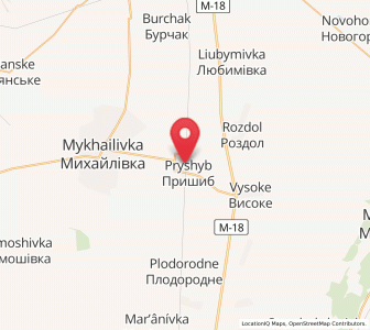 Map of Prychyb, Zaporizhzhia